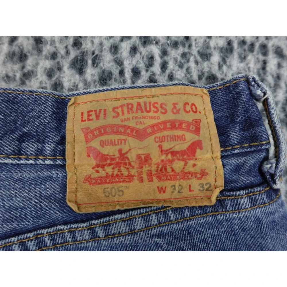 Levis 505 Regular‎ Fit Denim Shorts Mens 32 Blue Good Raw Hem Cutoff Jean Shorts